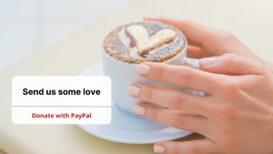 Donate to the European Activism Incubator cup of coffee in hands, a heart shape in milk foam
